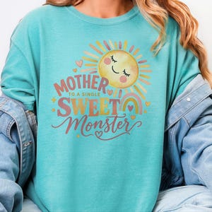 Mother To A Single Sweet Monster Shirt, Retro Sun Mom Gift, Funny Boy Mom Tee, Mother Day Gift, Cute Mama Shirt image 9
