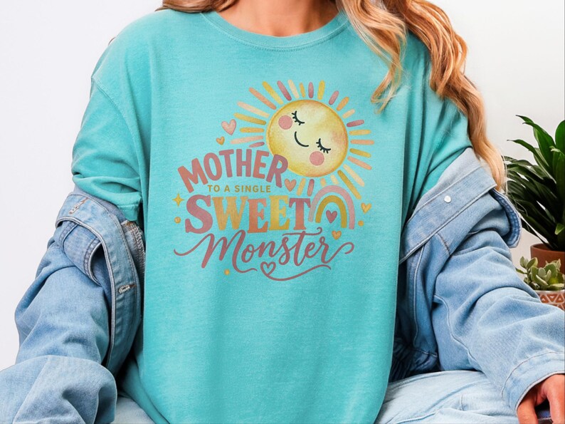 Mother To A Single Sweet Monster Shirt, Retro Sun Mom Gift, Funny Boy Mom Tee, Mother Day Gift, Cute Mama Shirt image 9