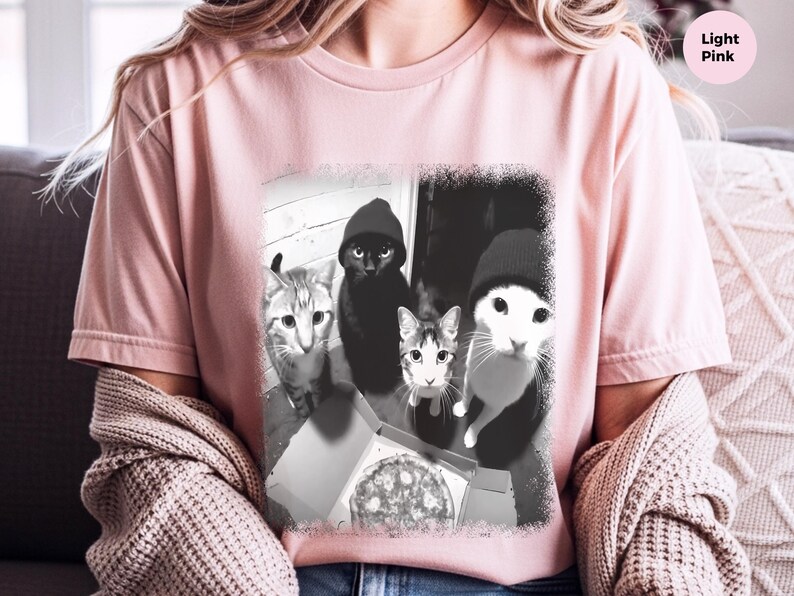 Funny Cat Shirt | Cat Doorbell Pizza Box Tee, Feline Graphic Apparel image 1