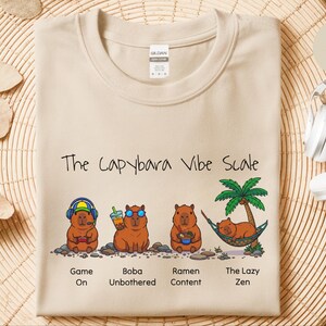 Capybara Gaming Shirt, Vibe Scale Gamer Boba Ramen Relaxing Tee, Level Up Tee | Funny Boba Tea, Japanese Ramen Lover, Youth Birthday Gift image 2