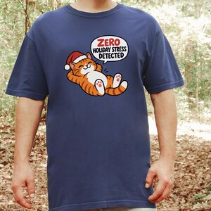 Funny Christmas Cat Shirt, Orange Tabby Cat Gift, Zero Holiday Stress Detected, Cozy Holiday Shirt, Funny Cat Lover Tee, Cat Mom Sweatshirt image 3
