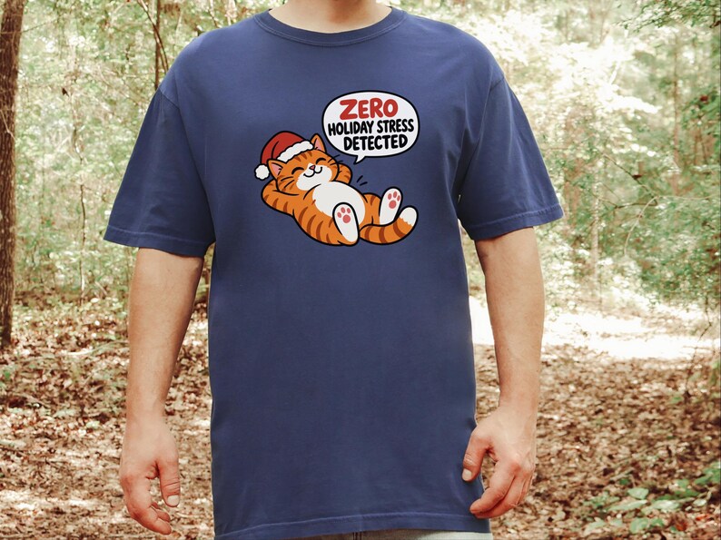 Funny Christmas Cat Shirt, Orange Tabby Cat Gift, Zero Holiday Stress Detected, Cozy Holiday Shirt, Funny Cat Lover Tee, Cat Mom Sweatshirt image 3