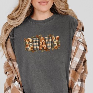 Thanksgiving Food Shirt, Gravy Lover Gift, Floral Fall Tee, Thanksgiving Dinner Outfit, Retro Autumn Shirt image 6
