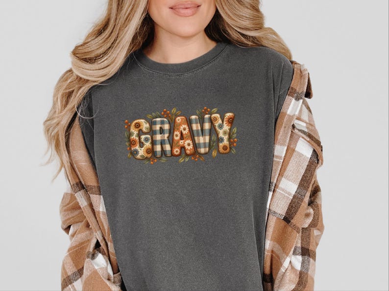 Thanksgiving Food Shirt, Gravy Lover Gift, Floral Fall Tee, Thanksgiving Dinner Outfit, Retro Autumn Shirt image 6
