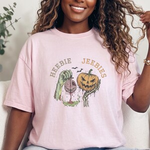 Comfort Colors Watercolor Zombie Heebie Jeebies Shirt, Modern Horror Movie Tee, Retro Goth Halloween Graphic, Spooky Pumpkin Skull Vintage image 4