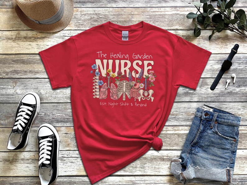 Boho Floral Nurse Shirt, The Healing Garden RN Top, Vintage Human Anatomy Art, Comfort Colors Medical Tee, Nursing School Grad Gift, LPN CNA image 8
