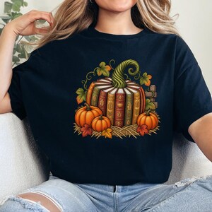 Fall Bookish Shirt, Fall Book Lover Gift, Vintage Autumn Book Pumpkin Tee, Cozy Reading Sweatshirt, Librarian Gift image 1