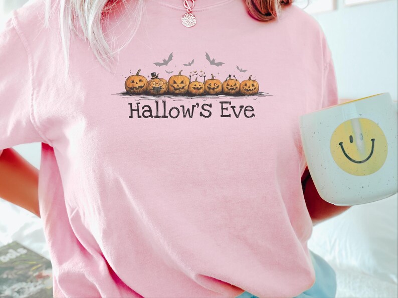 Comfort Colors Retro Monster Tee, Spooky Pumpkins Hallow and #39;s Eve Shirt, Vintage Bat Art Print, Jack O Lantern Fall Graphic T-Shirt image 6