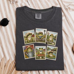 Vintage Frog Shirt, Frog Lover Gift, Postage Stamp Tee, Cottagecore Frog Tee, Animal Lover Gift image 5