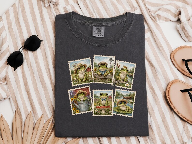 Vintage Frog Shirt, Frog Lover Gift, Postage Stamp Tee, Cottagecore Frog Tee, Animal Lover Gift image 5