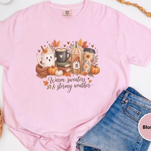 Ghost Coffee Shirt, Fall Coffee Shirt, Halloween Coffee Tee, Cute Ghost Sweater, Warm Sweaters And Stormy Weather, Autumn Sweatshirt