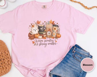 Ghost Coffee Shirt, Fall Coffee Shirt, Halloween Coffee Tee, Cute Ghost Sweater, Warm Sweaters And Stormy Weather, Autumn Sweatshirt