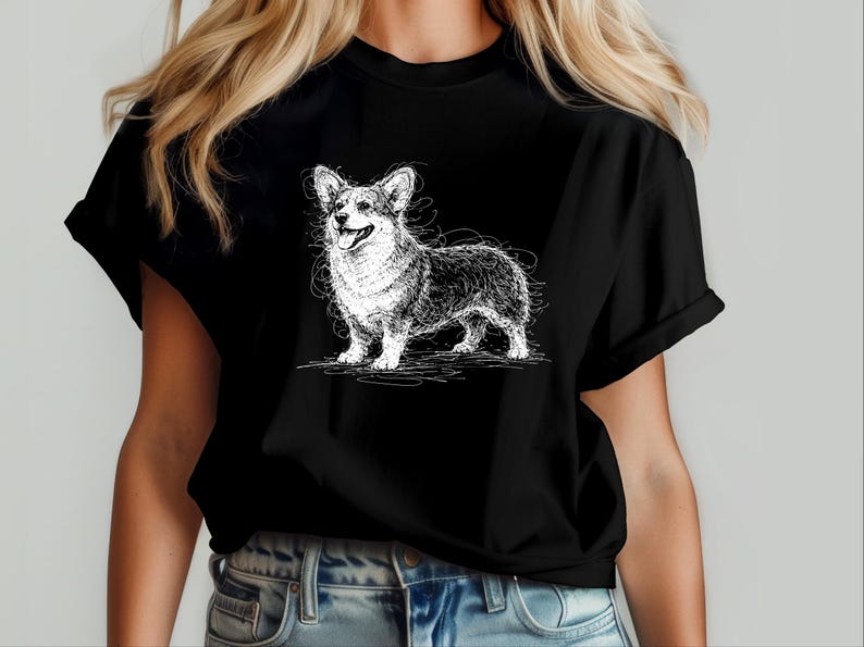 Corgi Shirt, Pembroke Welsh Corgi Sketch Tee, Loaf Dog Apparel, Cute Dog Art image 6