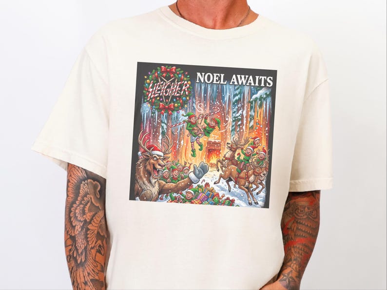 Heavy Metal Christmas Shirt, Sleigher Noel Awaits Thrash Holiday Tee, Punk Rock Christmas Gift, Metalhead Holiday Sweatshirt image 1