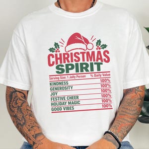 Christmas Spirit Nutrition Label Shirt, Family Christmas Tee, Matching Holiday Party Shirt, Funny Christmas Gift, Holiday Spirit Top image 1