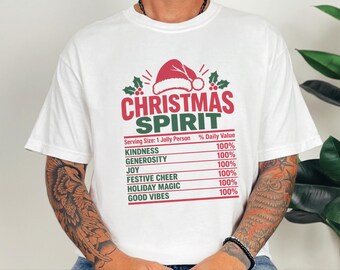 Christmas Spirit Nutrition Label Shirt, Family Christmas Tee, Matching Holiday Party Shirt, Funny Christmas Gift, Holiday Spirit Top