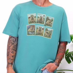 Capybara Shirt, Vintage Postage Stamps Tee, Cute Animal Lover Gift, Farm Animal T Shirt, Retro Nature Graphic Tee image 8
