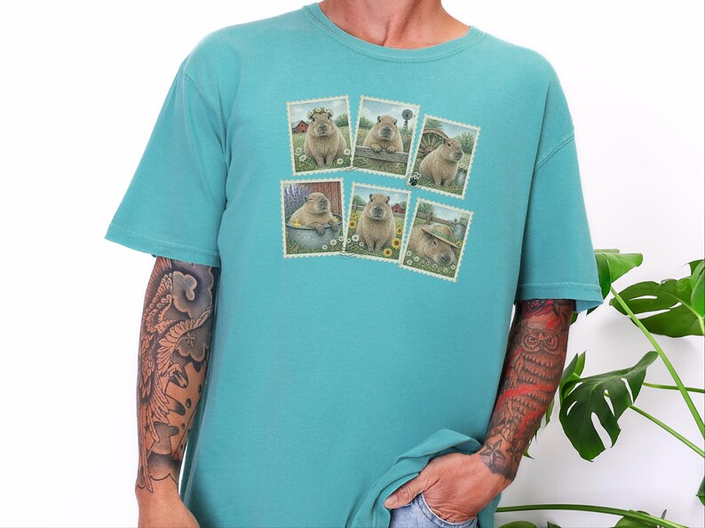 Capybara Shirt, Vintage Postage Stamps Tee, Cute Animal Lover Gift, Farm Animal T Shirt, Retro Nature Graphic Tee image 8