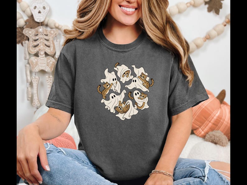 Ghost Shirt, Halloween Leopard Shirt, Cute Ghost Gift, Leopard Lover Shirt, Spooky Season Tee, Animal Halloween Shirt image 6