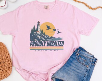 Great Lakes Shirt, Proudly Unsalted Lake Tee, Vintage Retro Pride, Mid West Style Shirt, Lighthouse Gift, Canada Lake Shirt, Lake Life Gift