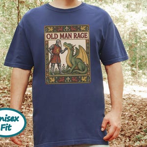 Medieval Dragon Shirt, Funny Old Man Gift, Fantasy Reader Tee, Knight Costume, Medieval Manuscript Graphic Tee image 6
