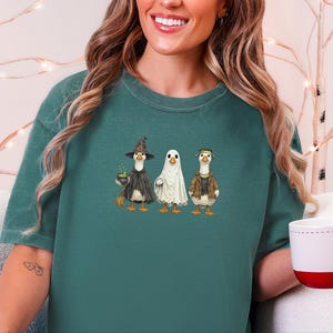 Comfort Colors Spooky Goose Halloween Sweatshirt, Frankenstein Ghostly Geese Outerwear, Birdwatching Spooky Season Sweatshirt, Witch Goose image 6