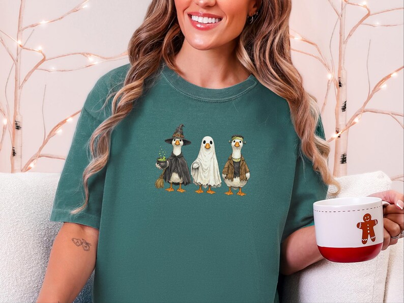 Comfort Colors Spooky Goose Halloween Sweatshirt, Frankenstein Ghostly Geese Outerwear, Birdwatching Spooky Season Sweatshirt, Witch Goose image 6