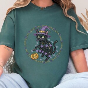 Comfort Colors Gothic Black Cat Print Shirt, Black Cat Witch Hat Tee, Spooky Fantasy Whimsical Halloween Art, Dark Feminine Whimsi Goth image 19