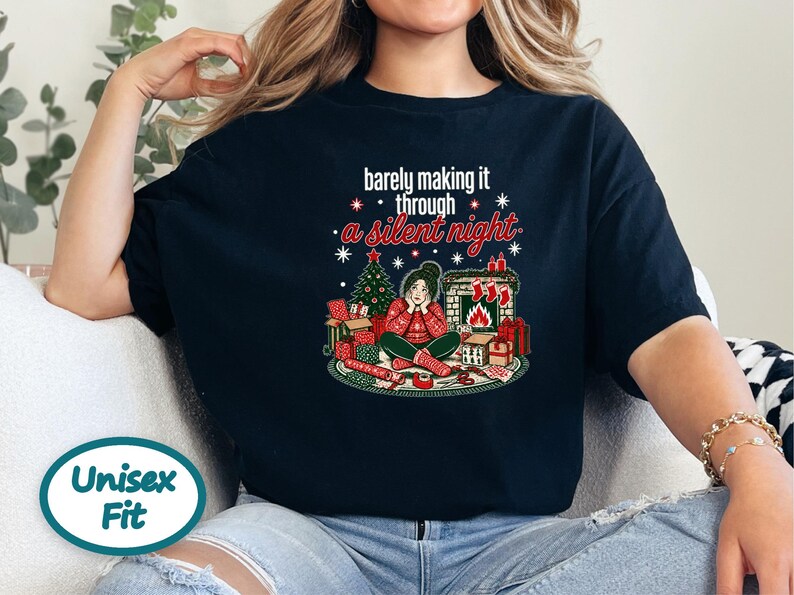 Funny Christmas Shirt, Tired Mom Christmas Gift, Barely Making It Through A Silent Night Sweatshirt, Sarcastic Holiday Tee image 6