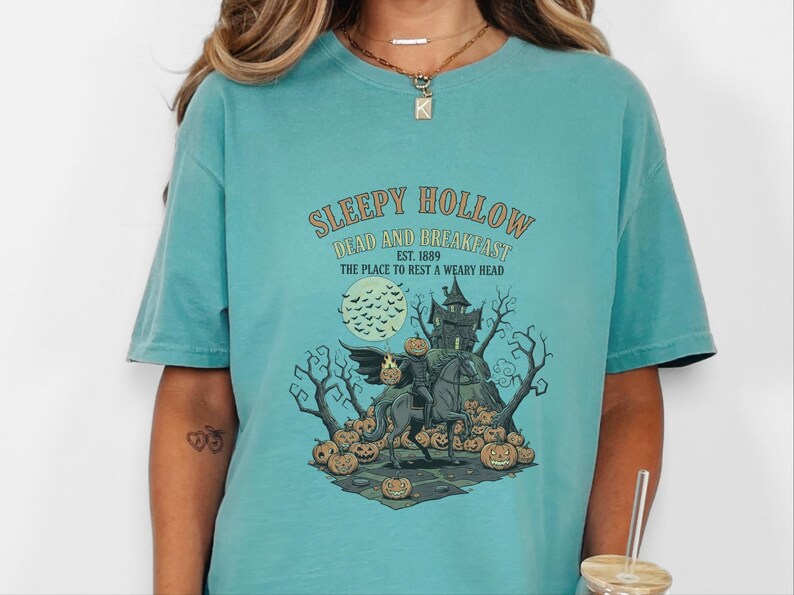 Comfort Colors Headless Horseman Shirt, Sleepy Hollow Dead And Breakfast Tee, Horror Movie Lover Gift, Gothic Haunted House Art image 7