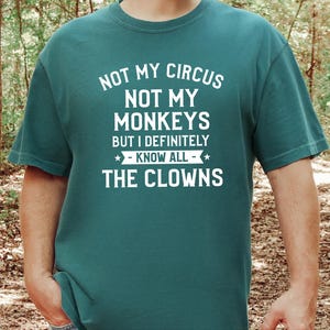 Camiseta divertida de payaso, regalo para fiestas temáticas de circo, camiseta con humor sarcástico, camiseta "No es mi circo, no son mis monos". imagen 9