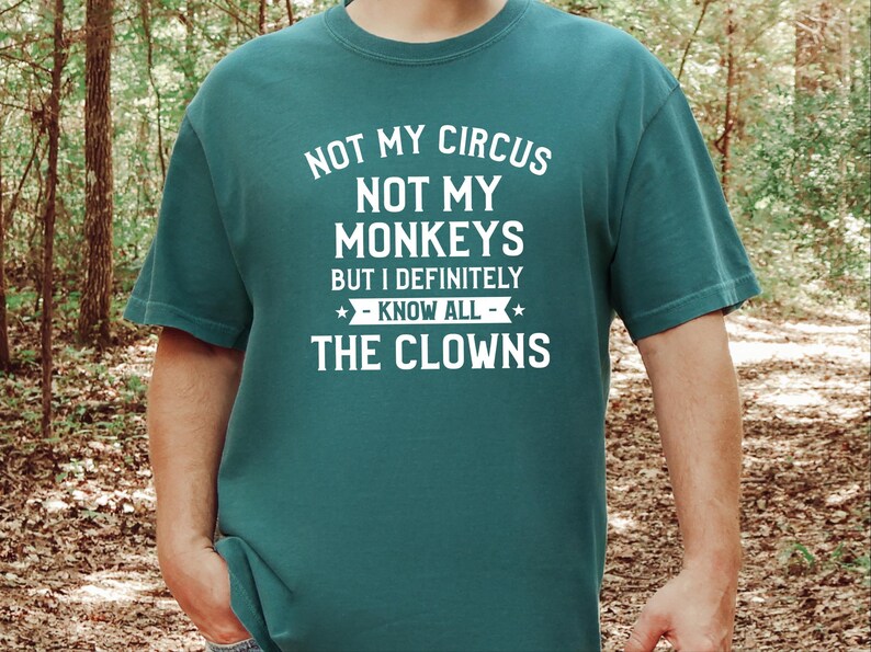 Camiseta divertida de payaso, regalo para fiestas temáticas de circo, camiseta con humor sarcástico, camiseta "No es mi circo, no son mis monos". imagen 9
