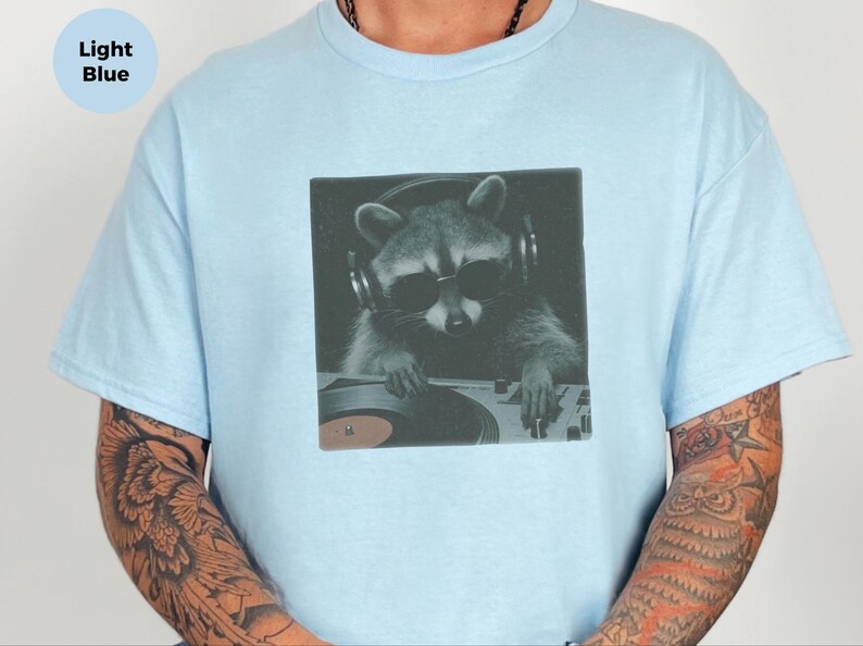 DJ Graphic Tee, Raccoon Djing Shirt, Funny Trash Panda Gift, Electronic Music Producer, Vintage Hip Hop Concert Style Tee, Raccoon Tshirt image 7