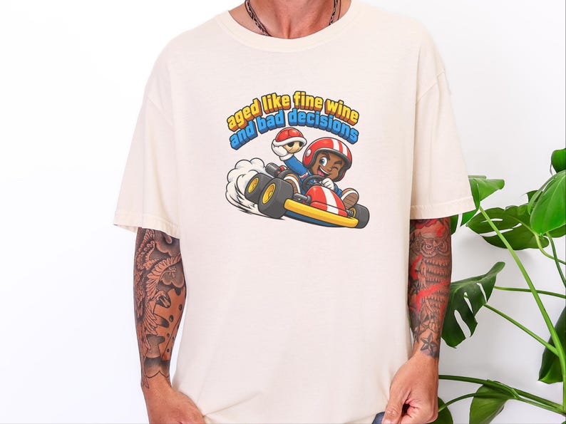Retro Video Game Tee, Funny Gaming Shirt, Aged Like Fine Wine And Bad Decisions, Kart Racing Gift, Gamer Birthday Present, Racing Lover Tee image 9