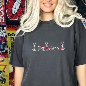 Christmas Bunny Shirt, Christmas Bunny Gift, Holiday Rabbit Tee, Winter Animal Shirt, Christmas Pet Shirt, Comfort Colors Tee image 2