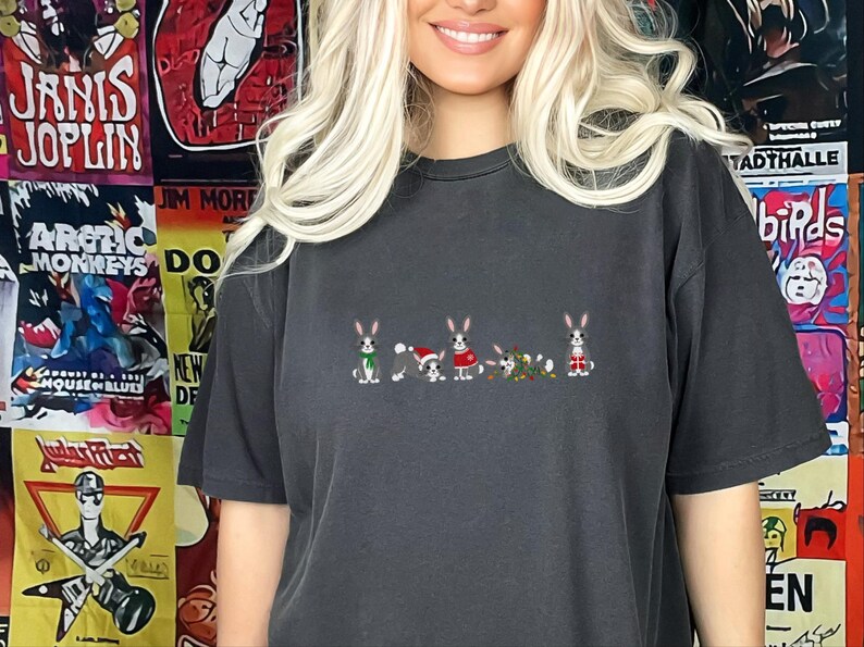 Christmas Bunny Shirt, Christmas Bunny Gift, Holiday Rabbit Tee, Winter Animal Shirt, Christmas Pet Shirt, Comfort Colors Tee image 2