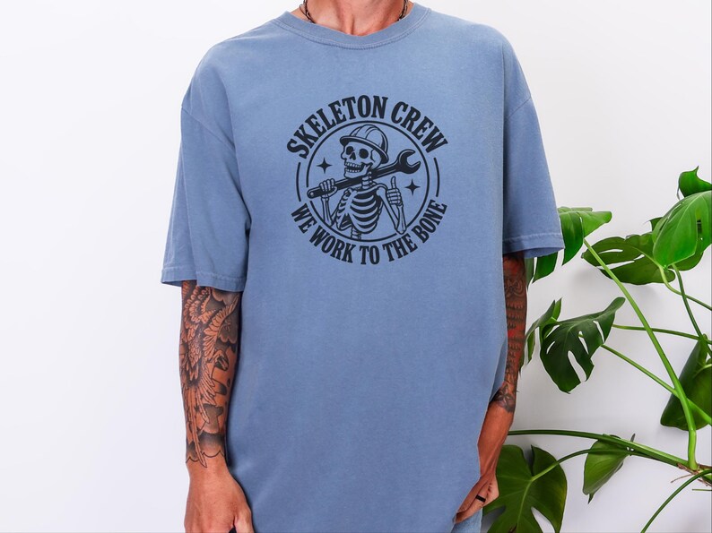 Construction Worker Shirt, Contractor Gift, Skeleton Crew Shirt, Blue Collar Tee, Heavy Equipment Tee, Halloween Worker Gift, Builder Shirt image 9