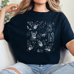 Comfort Colors Cute Animal Cartoon Bat Shirt, Whimsical Gothic Tee, Dark Academia Literary Gift, Funny Halloween Reader Tee, Gothic T-shirt image 3