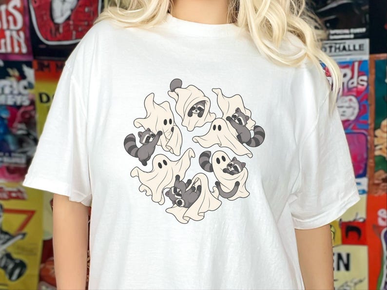 Raccoon Ghost Shirt, Funny Halloween T Shirt, Cute Spooky Season Tee, Trash Panda Gift image 2