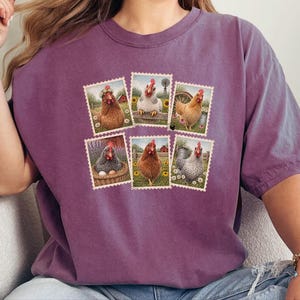 Vintage Chicken Shirt, Postage Stamp Tee, Farm Girl Shirt, Chicken Lover Gift, Retro Farmhouse Shirt, Country Living Shirt image 9