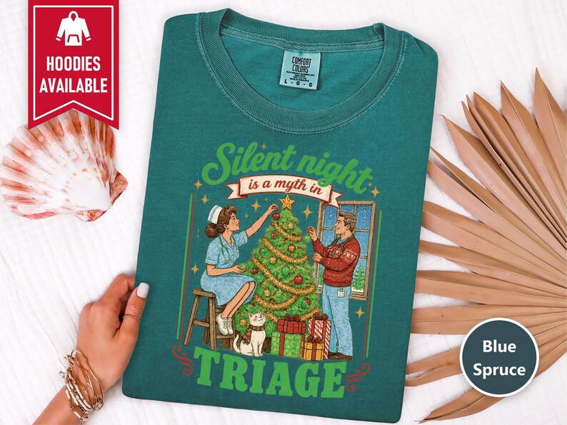 Christmas Nurse Sweatshirt, Funny ER Nurse Shirt, Silent Night Triage, Emergency Room Gift, Holiday Party Shirt, Medical Staff Top afbeelding 8
