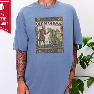 Medieval Dragon Shirt, Funny Old Man Gift, Fantasy Reader Tee, Knight Costume, Medieval Manuscript Graphic Tee image 9