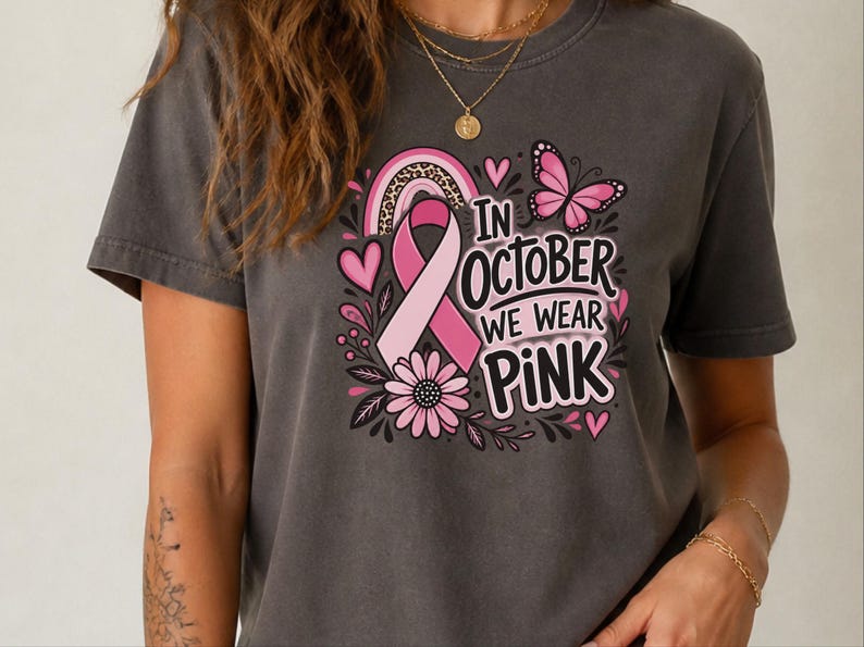 In October We Wear Pink Shirt, Breast Cancer Awareness Gift, Pink Ribbon Tee, Survivor Sweatshirt, Cancer Support Top image 9