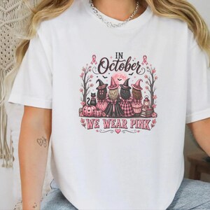 En octobre, on porte du rose ! T-shirt, cadeau d’Halloween pour la sensibilisation au cancer du sein, T-shirt de sorcière au ruban rose, Équipe de soutien aux personnes atteintes de cancer image 5