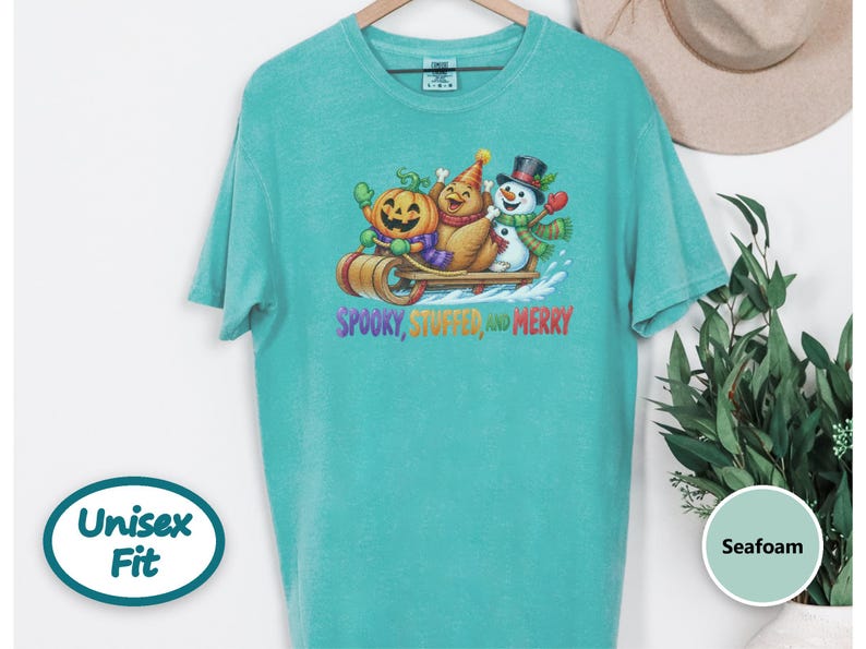 Hallothanksmas Shirt, Funny Holiday Mashup Sweatshirt, Spooky Stuffed And Merry Tee, Holiday Gift image 7
