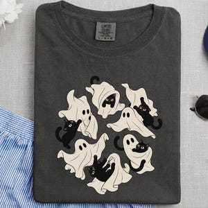 Ghost Cat Shirt, Black Cat Halloween Gift, Spooky Season T Shirt, Funny Cat Lover Tee, Fall Costume Shirt image 3