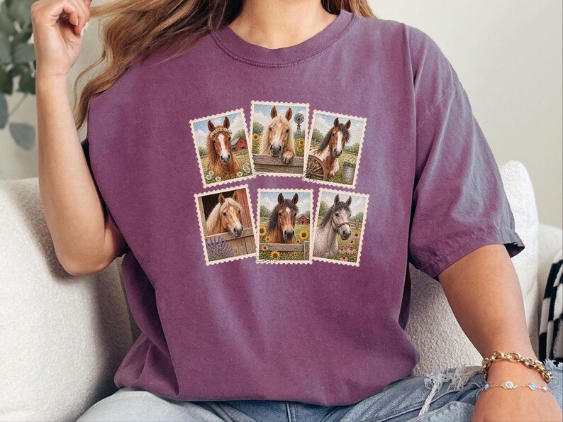 Vintage Horse Stamp Shirt, Equestrian Girl Gift, Vintage Horse Print Tee, Farm Girl Shirt, Horse Lover Gift image 6