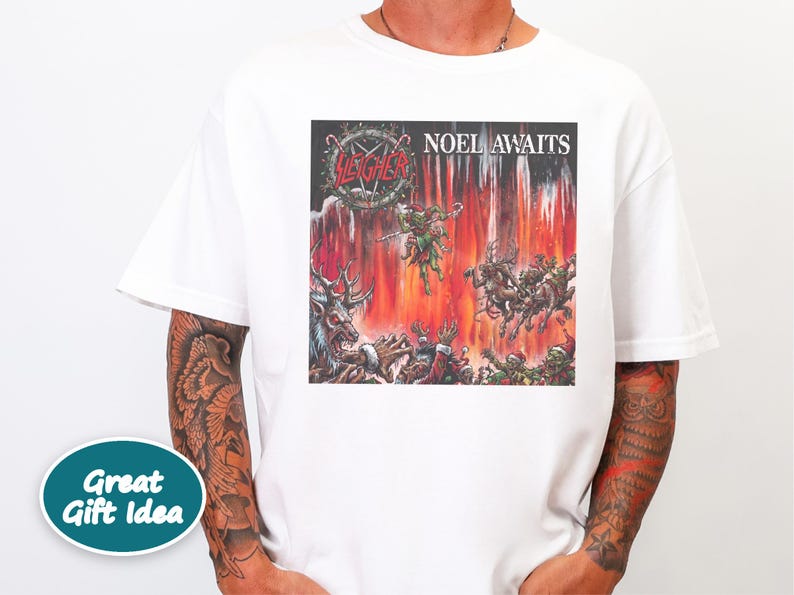 Heavy Metal Christmas Shirt, Death Metal T Shirt, Thrash Metal Tee, Metalhead Gift, Rock Band Merch, Dark Christmas Humor, Slayer Parody image 4