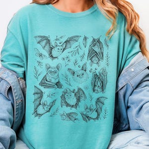 Comfort Colors Cute Animal Cartoon Bat Shirt, Whimsical Gothic Tee, Dark Academia Literary Gift, Funny Halloween Reader Tee, Gothic T-shirt image 2