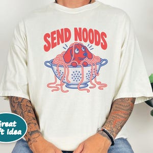 Funny Dachshund Shirt, Italian Foodie Gift, Send Noods Spaghetti Tee, Wiener Dog Lover Shirt, Pasta Art Print, Doxie Mom Shirt image 5